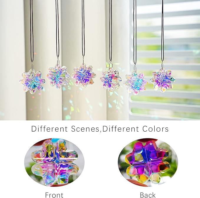 Set 6,AB Coating Four Leaf Lucky Clover Crystal Prisms Suncatchers for Windows,Rainbow Maker Hanging Prisms for Wedding Party Tree Garlands Ornaments Christmas Decorations Clearance,45mm