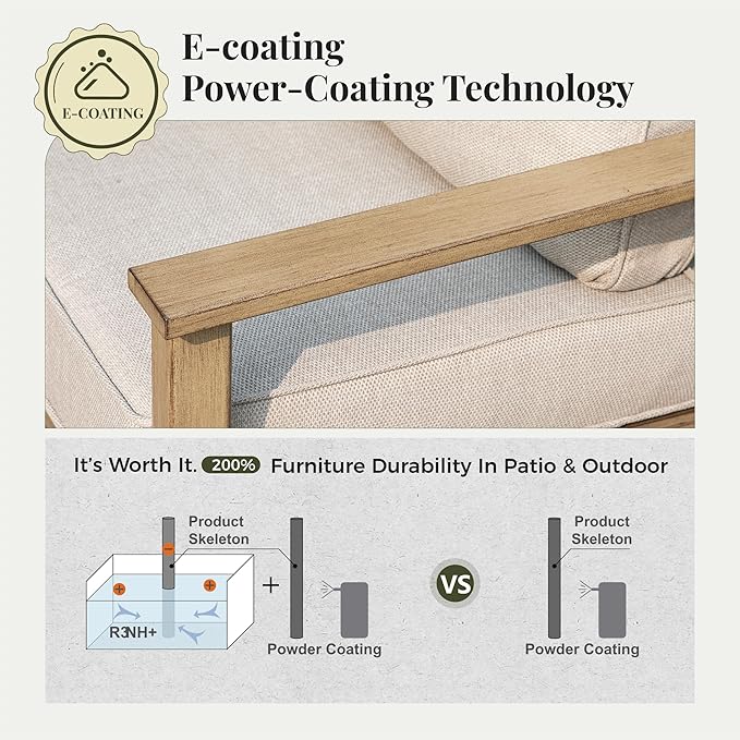 5-Piece Patio Outdoor Conversation Furniture Set with 2 Swivel Chairs, Steel Modern Outdoor Patio Conversation Sets with Waterproof Thick Cushions for Porch, Balcony, Backyard-Beige