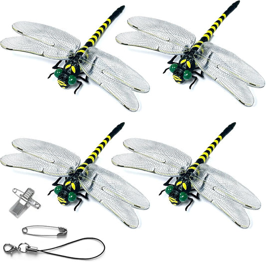 4 Pcs Dragon Fly Clips for Bugs Repellent, 3D Artificial Dragonfly Hat Clip, Dragonfly Garden Decor (Independent Dragon Fly 4 Pcs)
