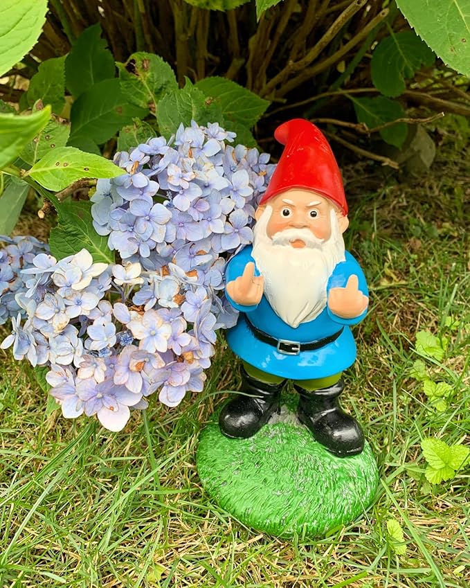 Gnometastic Middle Finger Gnome, 8.45in Tall - The Original Double Bird Garden Gnome Statue - Outdoor Funny Gnome Decoration and Lawn Ornament