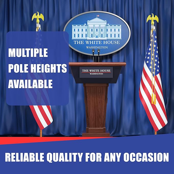 Super Tough Indoor Flag Pole kit 7ft - Metal Eagle - Gold Texture Base - Aluminum Flagpole with Brass Finish - Heavy Duty Inside House Flagstaff - Interior Shaft and Stand - No Ensign Included