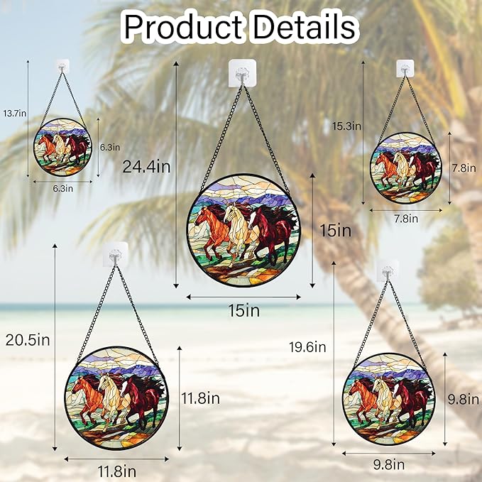 Stained Glass Window Hanging, Galloping Horses Sun Catcher for Door Home Decor Colorful Suncatcher Christmas Mother's Day Birthday Gifts for Women Men Mom and Nana 6.3 in