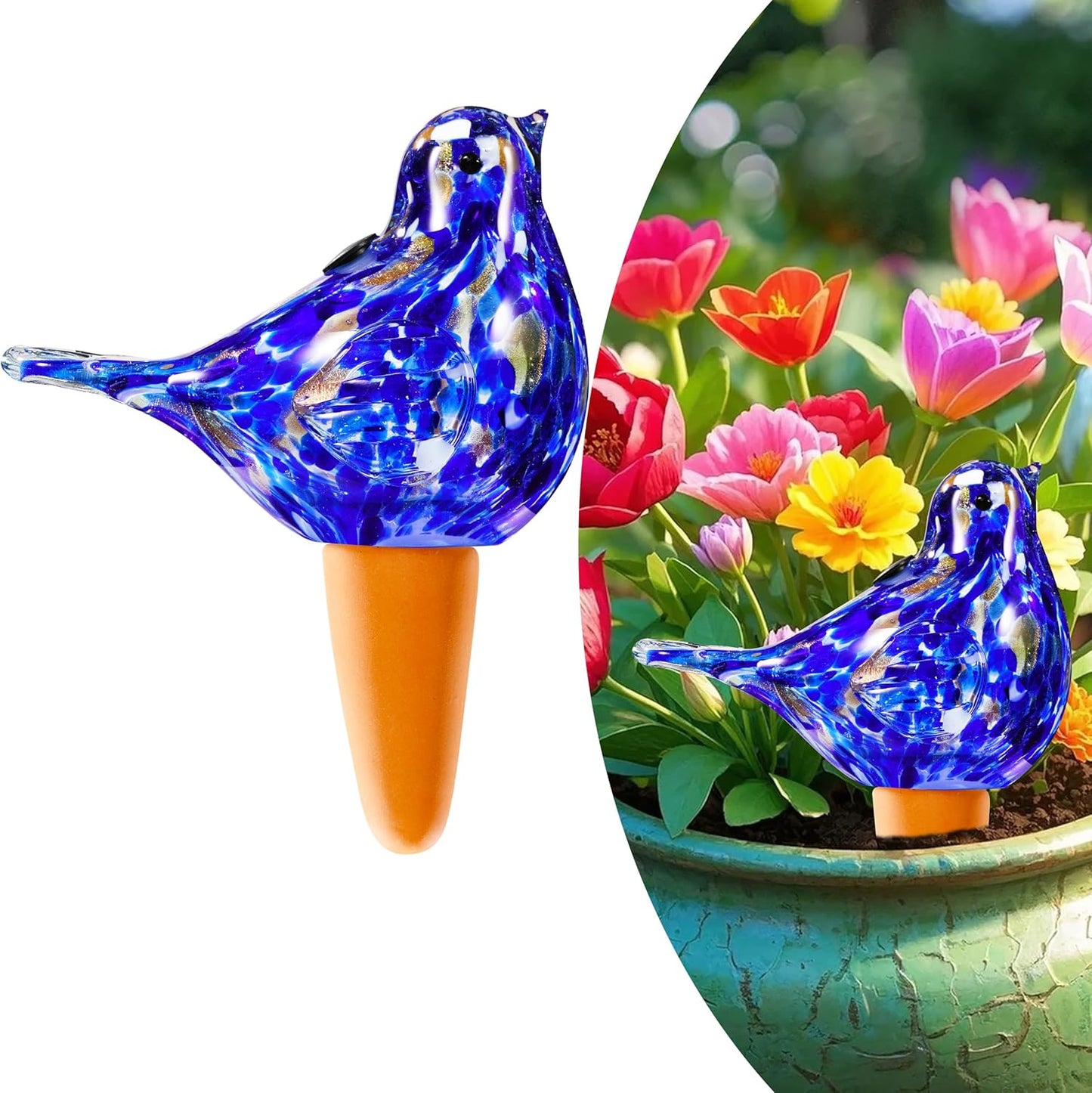 Glass Bird Shaped Plant Watering Ball Glass Automatic Watering Ball Flower Pot Insertion Spike Drip Irrigation Device Watering Ball Irrigation System Plant Enthusiast Gift (Dark Blue)