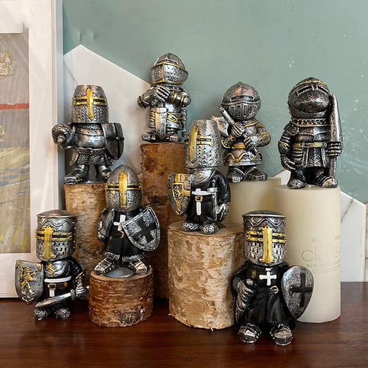nezababy 8 PCS Knight Garden Gnomes Decorations Funny Medieval War Sculpture Army Guard Statue Outdoor Yard Lawn Decor Resin (8 Pcs Set)
