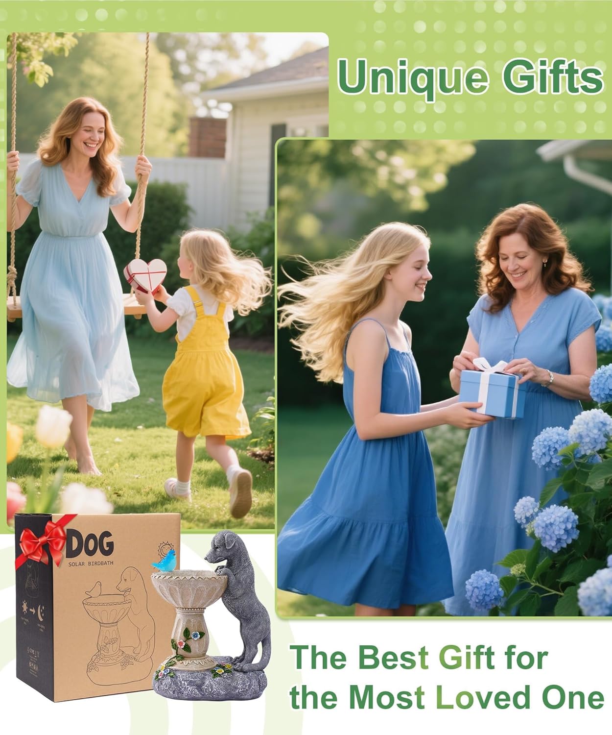 Dachshund Dog Statues for Bird Bath: Outdoor Sculptures for Garden Lawn Patio Yard Balcony Porch - Unique Gifts for Mother Grandma Women