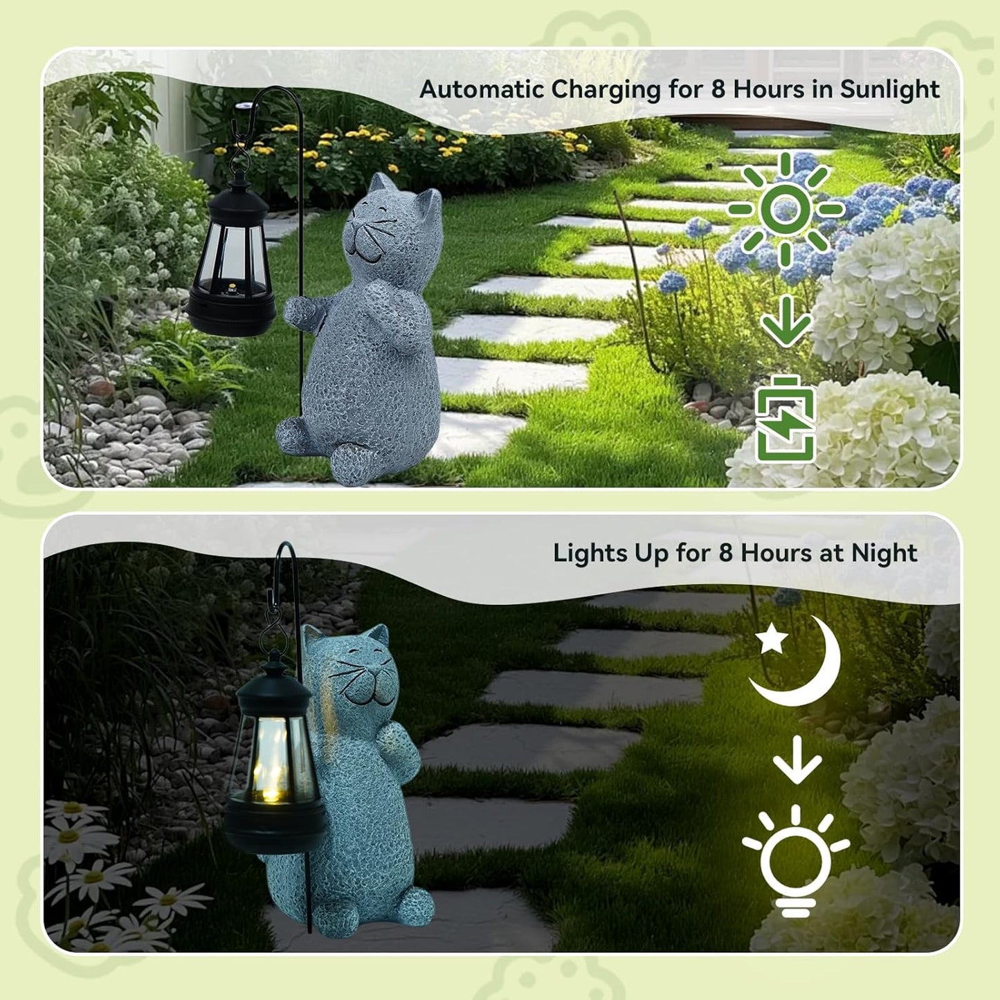 Solar Cat Garden Statues with LED Lights, Outdoor Decor for Patio Yard Balcony - Unique Housewarming Birthday Gifts for Women Mom Grandma