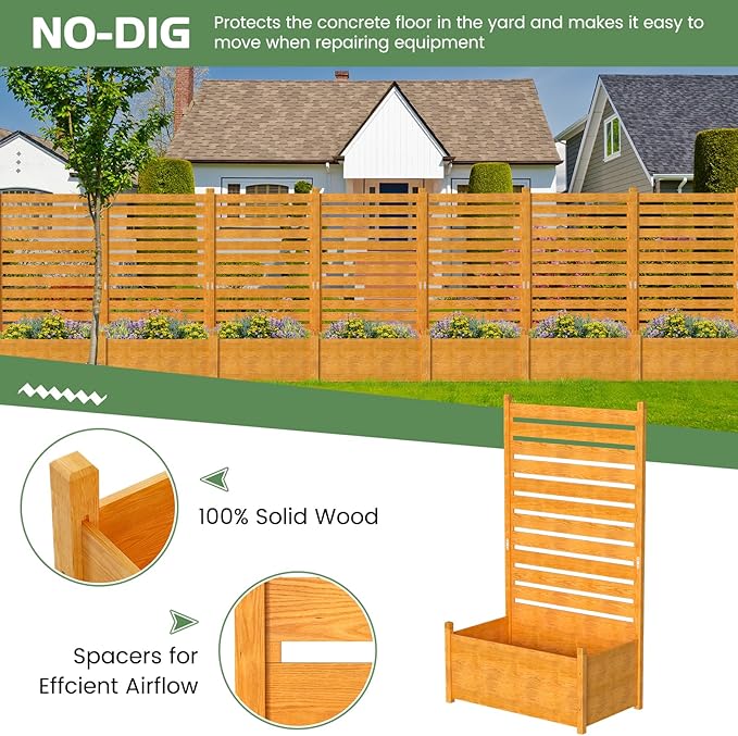 Air Conditioner Fence, Wood Decorative Fences with Planter Box, Outdoor Trash Can Privacy Screens for Outside, Pool Equipment Enclosure Panels 41" W x 73" H (1 Panel)