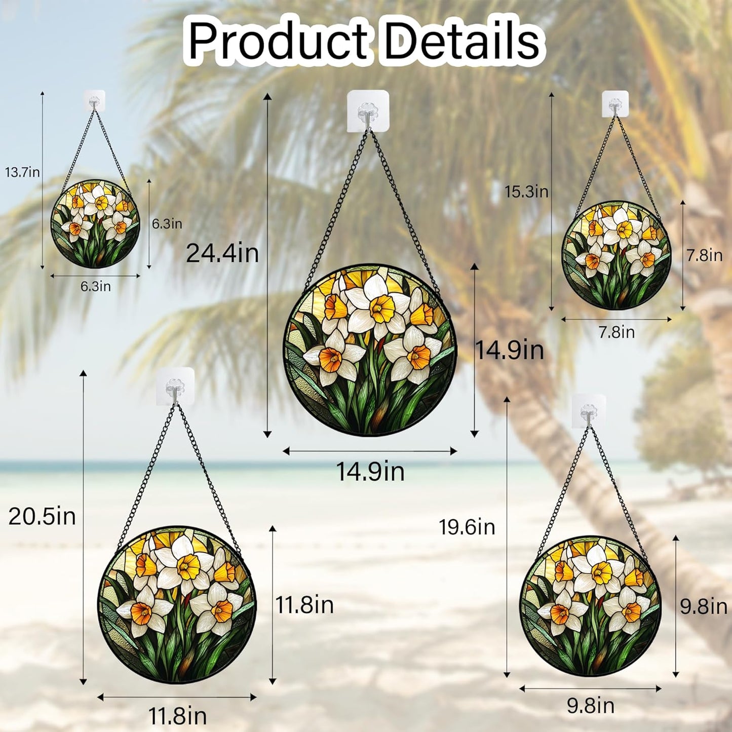 Stained Glass Window Hanging, Yellow and White Daffodils Sun Catcher for Door Home Decor Plants Flowers Suncatcher Christmas Mother's Day Birthday Gifts for Women Men Mom Nana 7.8 in