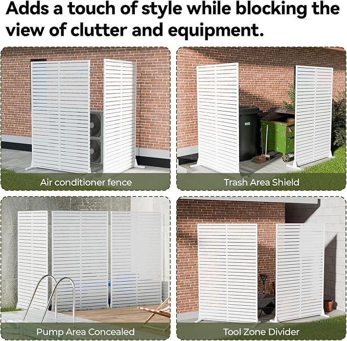 Privacy Screen Outdoor Freestanding Fence Panel, 72" H×47" W HDPE Decorative Screen Panel with Stand & 6 Panel, Air Conditioner Fence, Privacy Panels for Patio, Balcony, Garden, Backyard