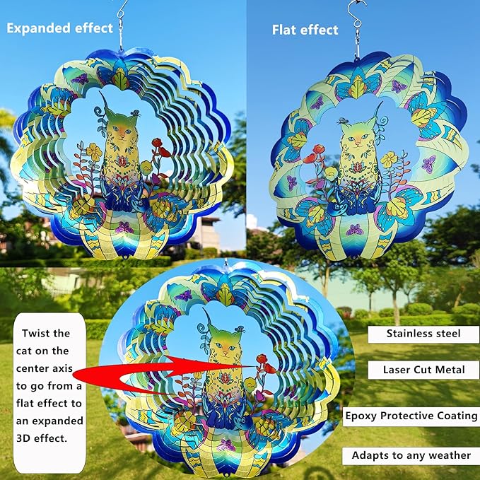 DJUAN Cat Stainless Steel Wind Spinners- Cat Memorial Gifts for Women Mom Grandma Wife, Pet Memorial Wind Spinner for Outdoor Garden Decor,12 inch Hanging Wind Spinner for Cat Lovers Gifts