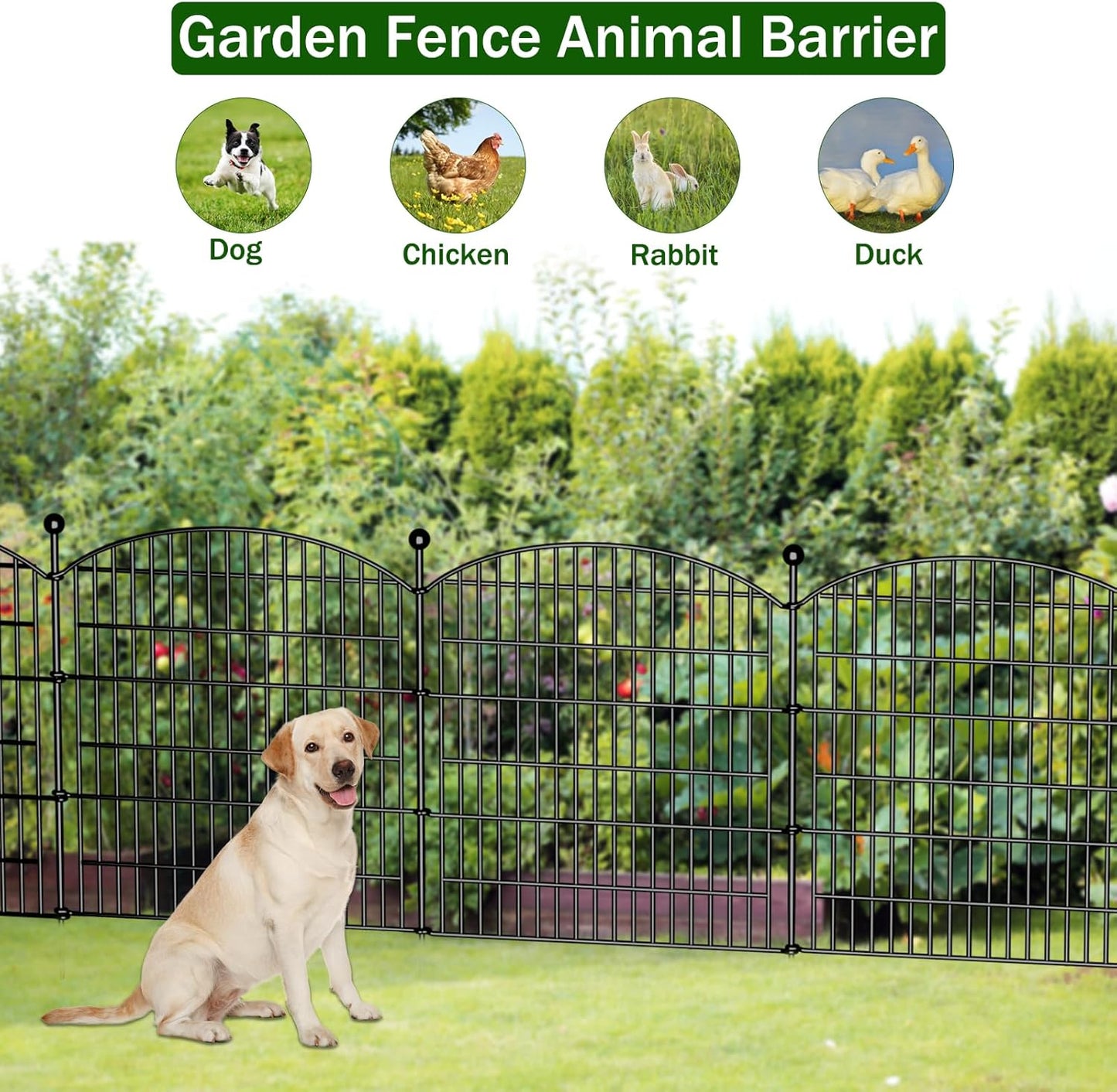 Decorative Garden Fence, 5 Panels - 32 in (H) x 11.8 ft (L) No Dig Dog Fence Outdoor for Yard, Rustproof Tall Garden Fencecing Panels, Animal Barrier Suitable for Yard Border, Patio, and Outdoor Use