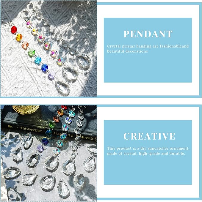 12Pcs Clear Crystal Suncatchers Prisms DIY Kit,Glass Suncatchers Hanging Crystals Ornament,Sun Catcher with Glass Beads,Prisms Rainbow Pendant for Window Home Office Garden Decoration