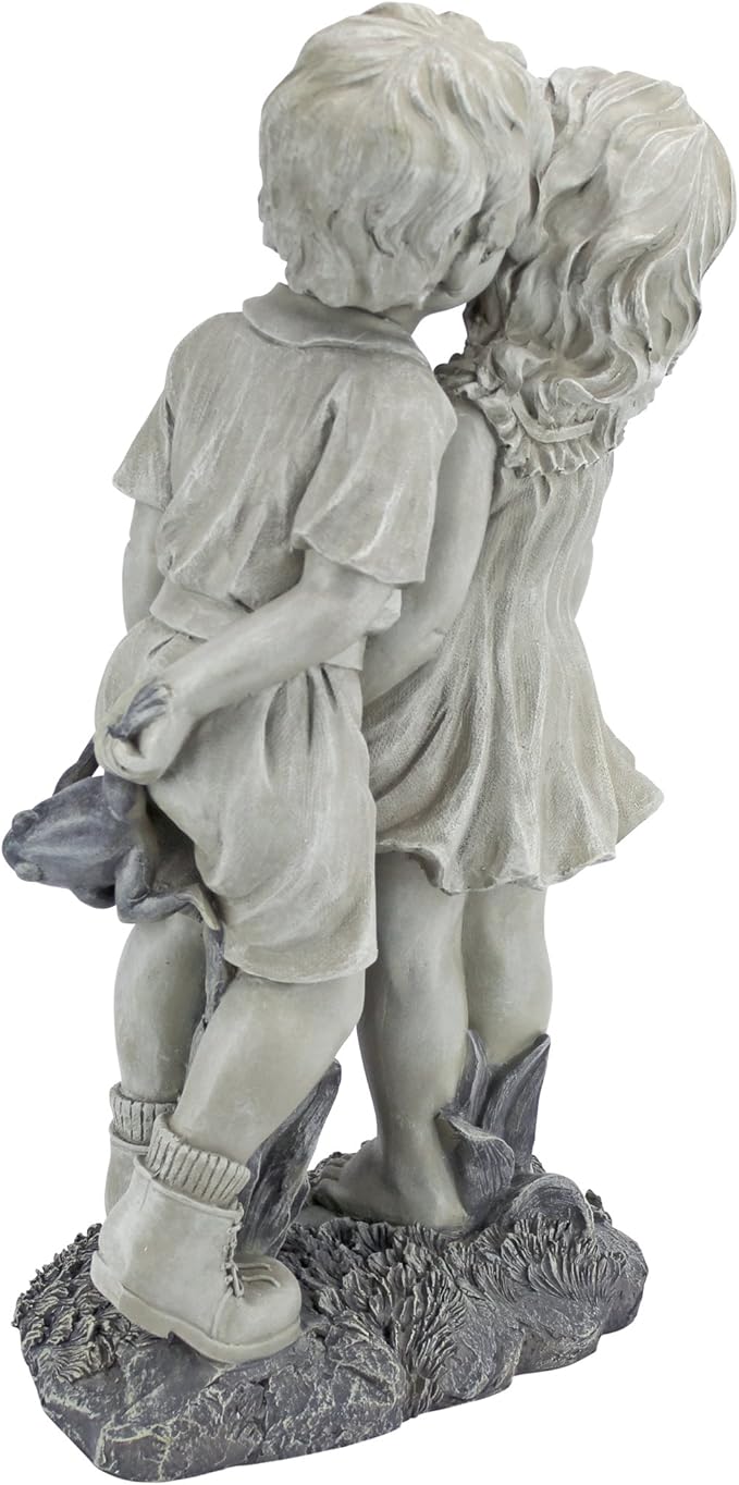 Young Sweethearts: Kissing Children Garden Statue