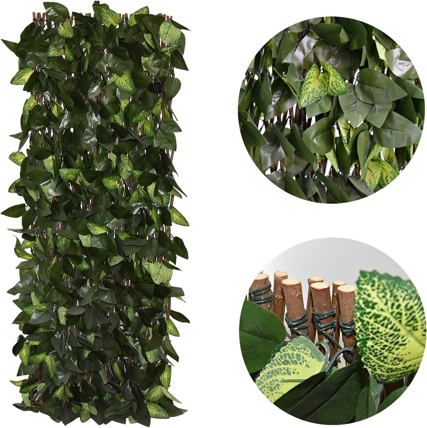 Expandable Faux Ivy Fence,Artificial Privacy Screen Decor for Outdoor Wall, Balcony and Patio, Single Sided Leaves (Green,2)
