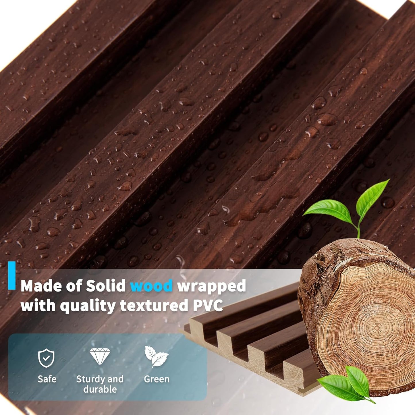 Art3d Slat Wood Wall Paneling for Interior and Ceiling Decoration - Pack of 4pcs + 1pc End-Trim, Size 108 x 5.7in.- Walnut