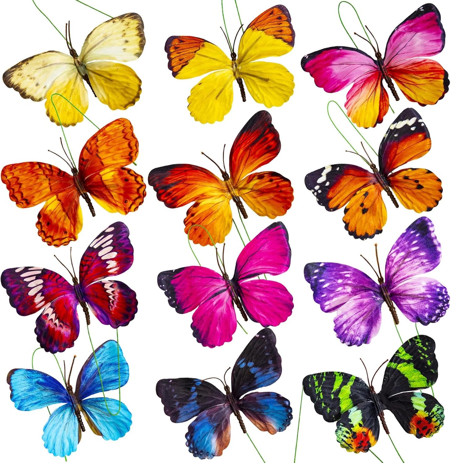 YCHTEWY-Decorative Butterfly Clips, 3D Artificial Silk Butterflies, Multicolor, 12-Pack, Home and Floral Decor (A Wire)