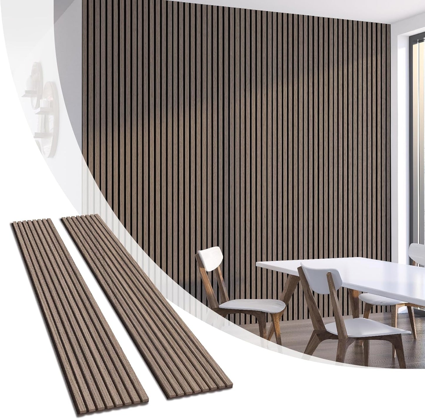 Olanglab Wood Slat Wall Panels, Wooden Acoustic Wall Panels, 94.5"x12.6" Each 3D Wall Panels for Interior Wall Decor, 2 Pack in Total 94.5"x25.2" (Dark Walnut)