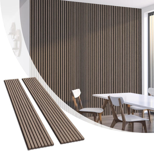 Olanglab Wood Slat Wall Panels, Wooden Acoustic Wall Panels, 94.5"x12.6" Each 3D Wall Panels for Interior Wall Decor, 2 Pack in Total 94.5"x25.2" (Dark Walnut)