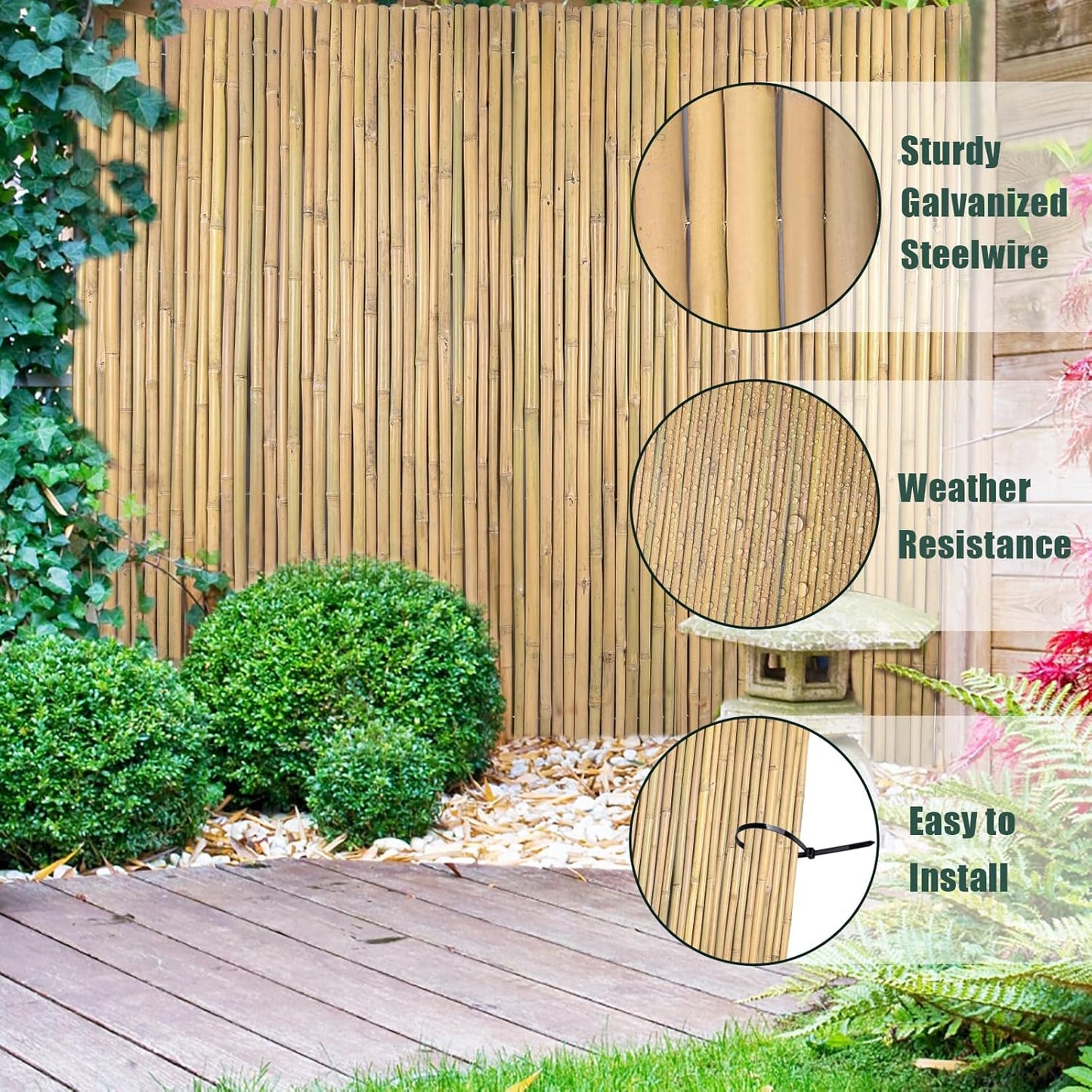 4Ft High x 6 Ft Long x 0.7In D Bamboo Screen, Natural Bamboo Fence Rolls, Eco-Friendly Fencing for Outdoor Balcony Patio Garden Border Pool