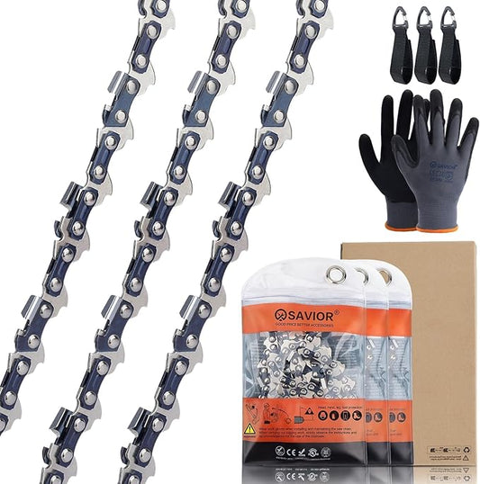 Savior 3Pack S44 Pole Pruner Saw Chain for 12-Inch Guide Bars, 3/8" LP Pitch .050" Gauge 44 Drive Links Replacement 63 PM3 44, 3636 005 0044, T44 Fits Echo, Stihl MS 170 McCulloch and more