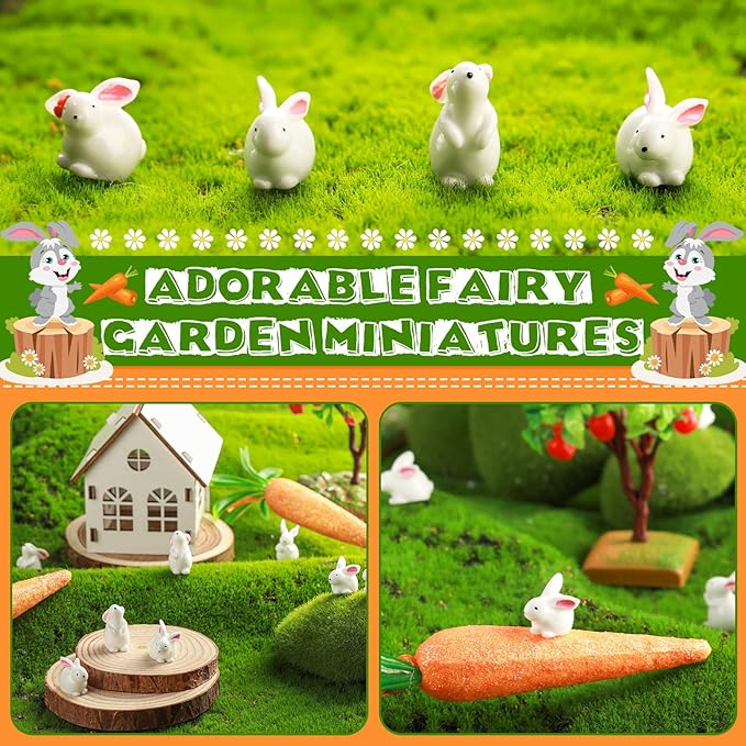 Marsui 100 Pcs Bunny Miniatures Figurines Rabbit Miniature Accessories Easter Garden Landscape Garden Rabbit for Easter Garden Accessories Dollhouses Decoration(Classic Rabbit)