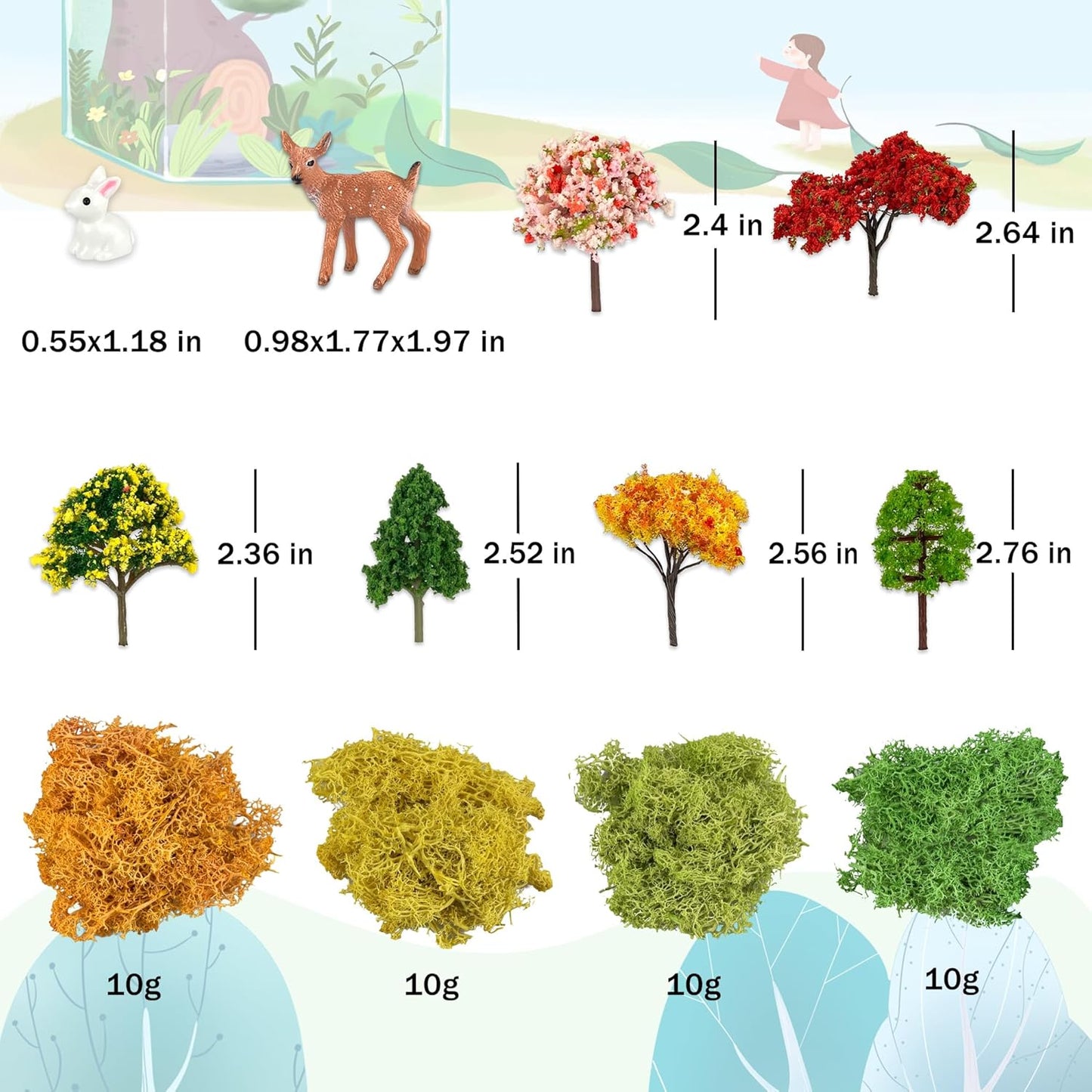 36 Pcs Fairy Garden Accessories, Mini Resin Animals Figures, Artificial Tree Stumps and Fake Stone Rocks, Moss Bonsai Micro Landscape Ornaments Kit, Miniature Garden Kit, Terrarium Ornaments DIY Craft