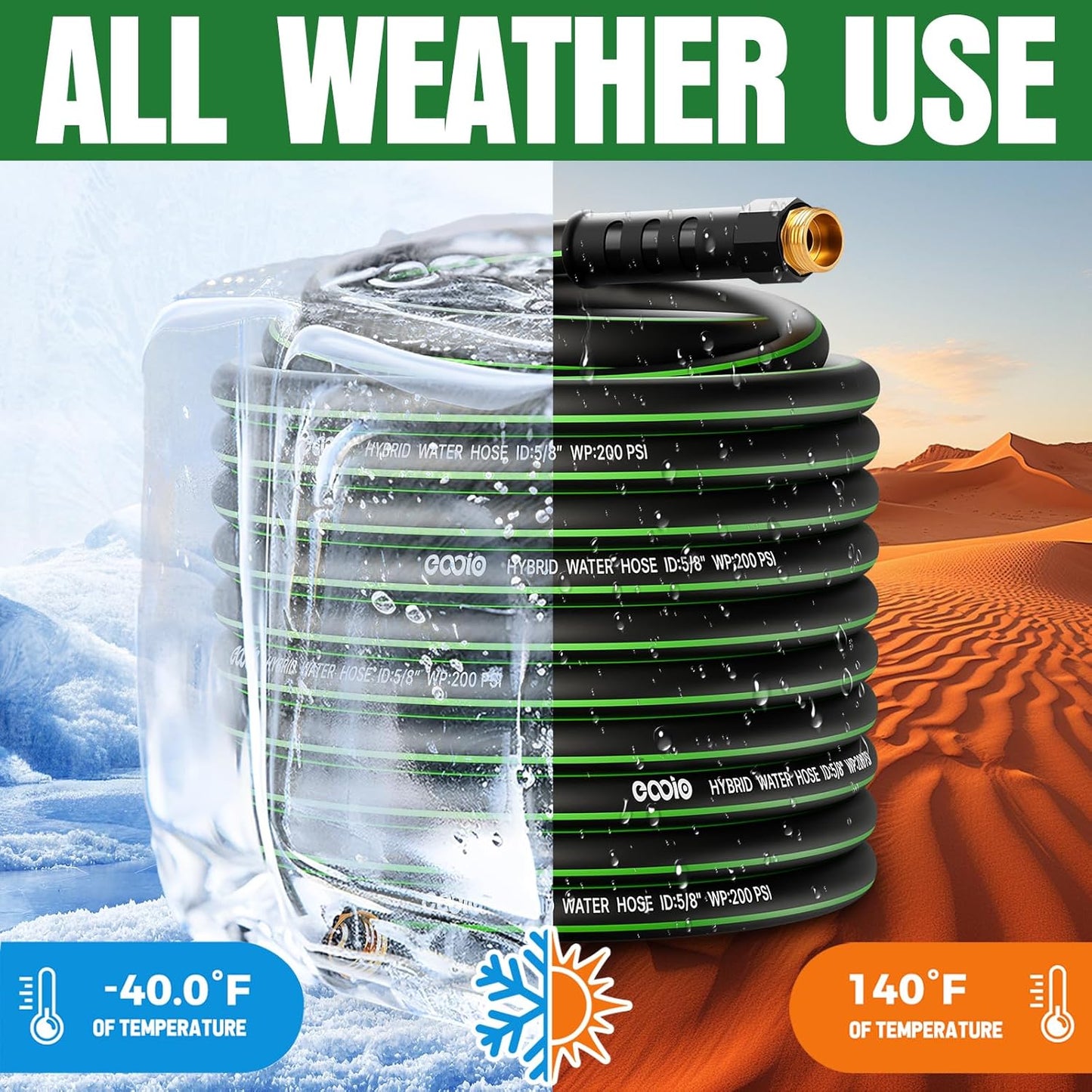 Heavy Duty Garden Hose 100ft, NON-EXPANDABLE Flexible Water Hose, Kink Resistant Lightweight Hybrid Hose, Leakproof Hose Male to Female Fittings