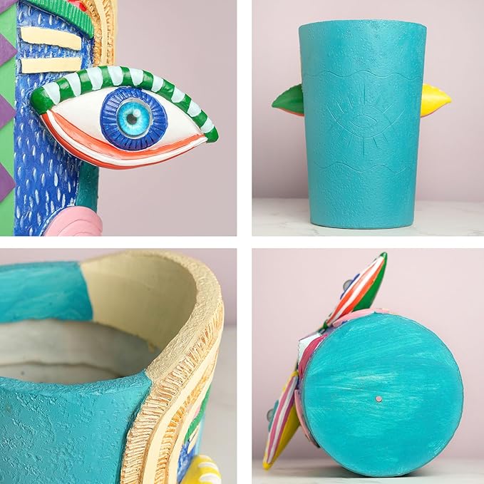 Picasso Abstract Face Planters Pots Unique Head Planter with Drainage Holes Handcrafted Resin Vases with Facial Expressions for Artistic Home Decor