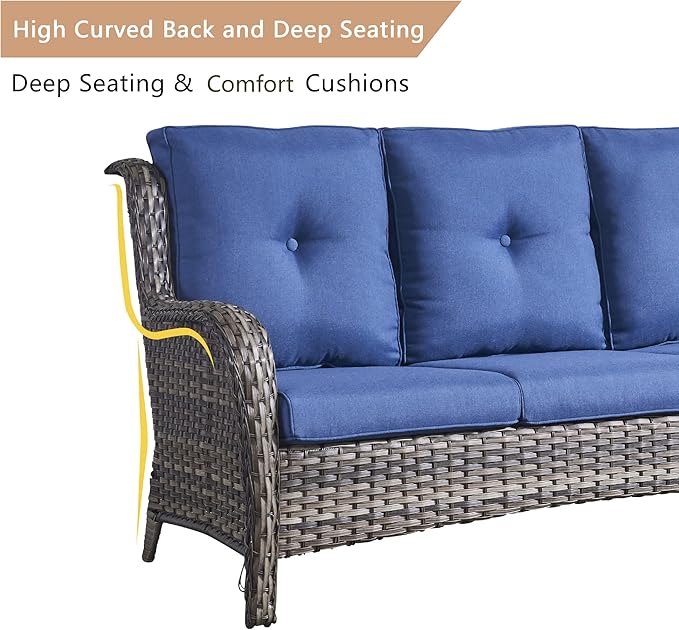 HUMMUH Outdoor Furniture Patio Furniture Set 7 Pieces Wicker Outdoor Sectional Sofa with Swivel Rocking Chairs,Patio Ottomans,Coffee Side Table