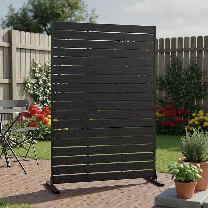 NicBex Outdoor Privacy Screen, 72" H x 47" W Privacy Screen Fence, Black Freestanding Fence Panels with Metal Stand, HDPE Indoor Decorative Divider for Balcony, Pool, Garden, Bathroom