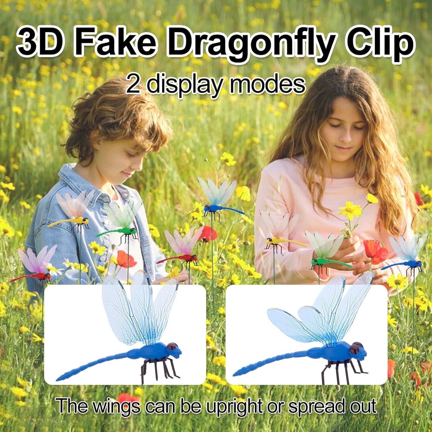 8PCS Outdoor Decoration Dragonfly Clip, 3D Realistic Fake Dragonflies for Garden, Hat, Patio, Stakes, and Home Decoration, Waterproof Clip on Dragonfly
