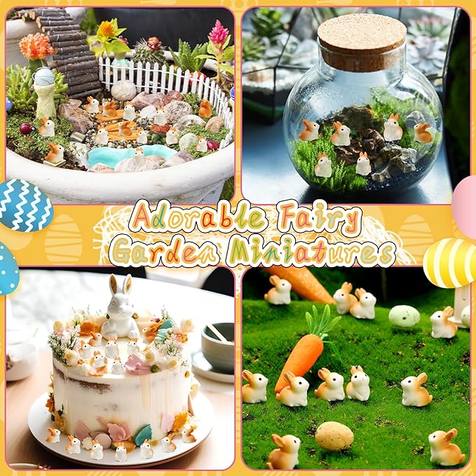 Marsui 100 Pcs Bunny Miniatures Figurines Rabbit Miniature Accessories Easter Garden Landscape Garden Rabbit for Easter Garden Accessories Dollhouses Decoration(Lively Rabbit)