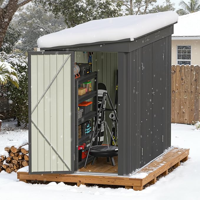 Greesum 8x4FT Outdoor Storage Shed, Metal Shed with Triple Lockable Door, Utility Tool Storaged Garden Shed with Slopping Roof for Patio Storage, Black