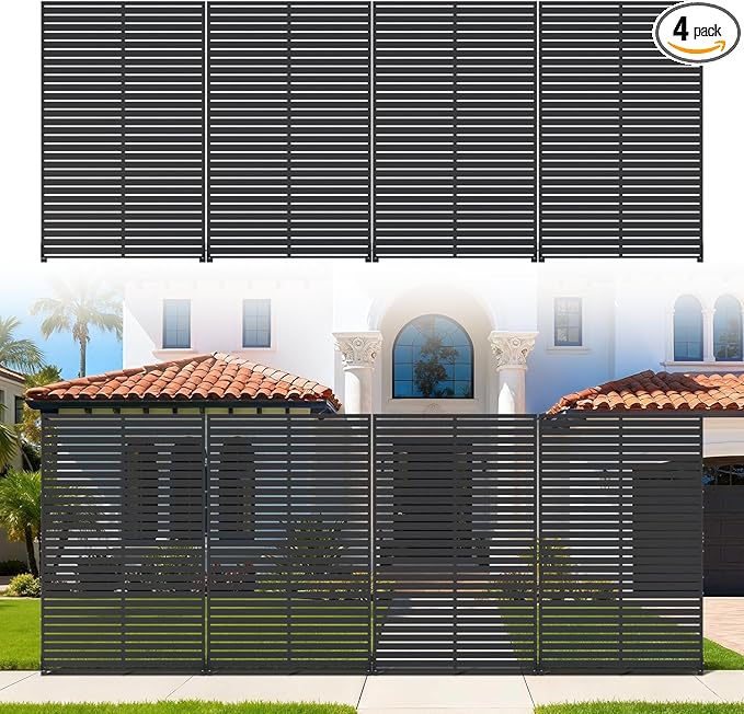 Privacy Screen Outdoor Freestanding Fence Panel, 72" H×47" W HDPE Decorative Screen Panel with Stand & 6 Panel, Air Conditioner Fence, Privacy Panels for Patio, Balcony, Garden, Backyard
