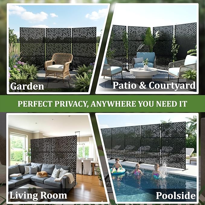 Metal Privacy Screen Outdoor 72x44in (6FT) – Rustproof Steel Decorative Fence Panel, Weatherproof Garden Divider for Patio, Backyard & Balcony, Metal Panels for AC Unit or Trash Bin Enclosure