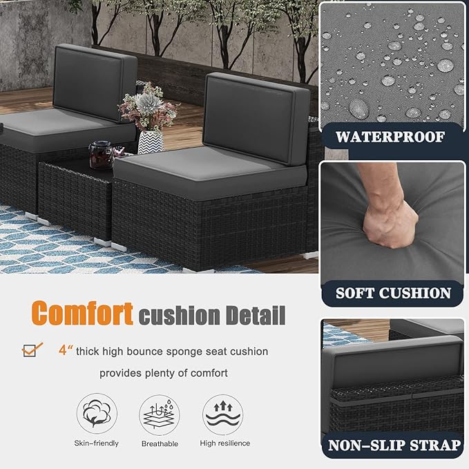 Patio Furniture Set with Fire Pit Table, 15 Pieces Outdoor All-Weather Wicker Conversation Sectional Chair Sofa Set