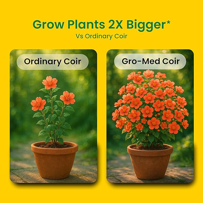 Gro-Med Coco Coir Brick 2s Pack – 1.4 lb Each,Expands to 20 Quarts, Enriched with NPK, Organic Potting Soil Mix for Plants, Seed Starting,Herbs,Flowers and Ideal Reptile Bedding for Snakes & Terrarium