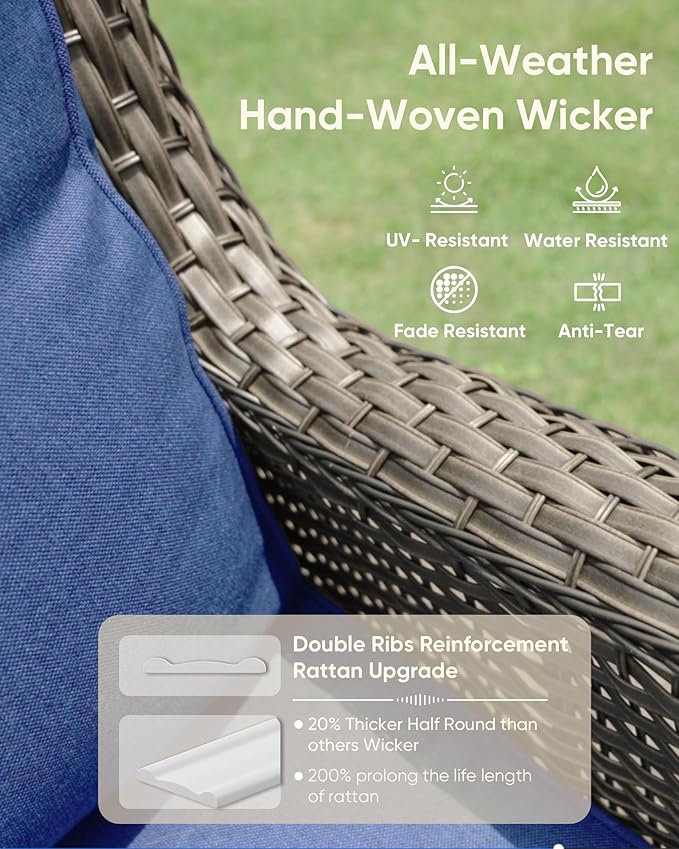 HUMMUH 5 Piece Outdoor Patio Furniture Set Wicker Conversation Bistro Set Swivel Rocking Chairs with Side Table and Ottomans for Backyard, Porch, Balcony