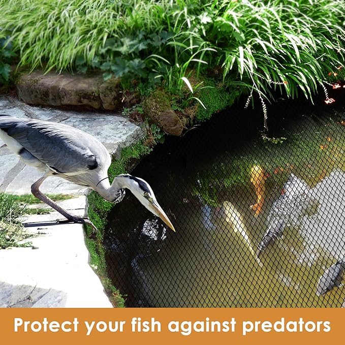 PACETAP Pond Netting Kit 10 x 10 Ft for Leaves, Heavy Duty Koi Pond Cover, Pool Protective Cover Netting with Stakes Protecting Koi Fish from Birds, Cats, Predators