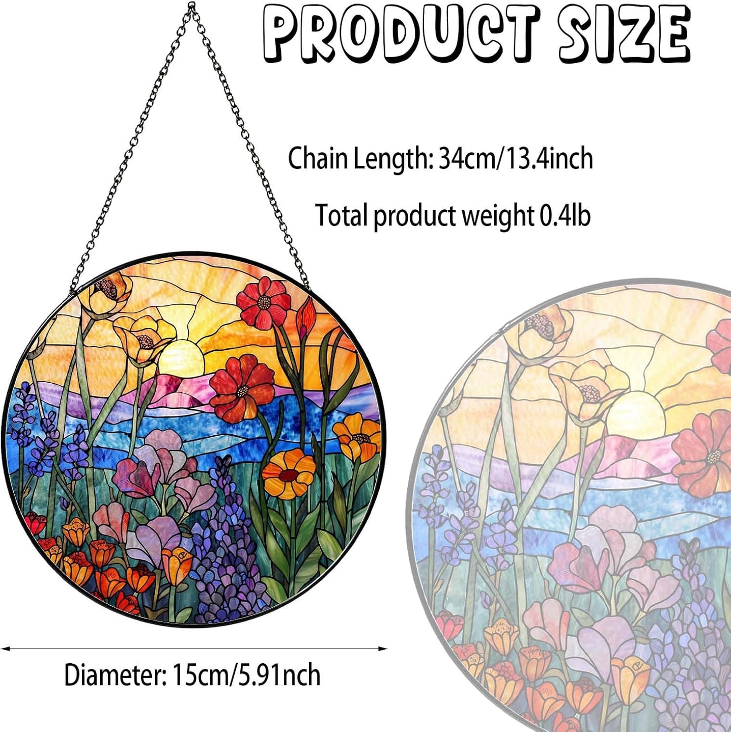 Wildflowers Sun Catcher Stained Glass Window Hanging Plant Lover Gifts for Women Wildflowers Wall Decor Handmade Sun Catcher Decoration for Garden Home Housewarming Gifts（6 inch）