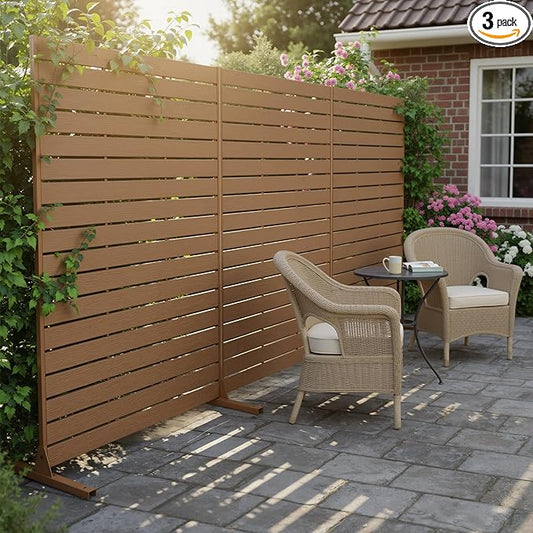 NicBex 3-Pack Outdoor Privacy Screen, 72" H x 47" W Privacy Screen Freestanding Decorative Fence with Metal Stand, HDPE Fence Panels Indoor Decorative Divider for Pool, Garden, Bathroom, Brown