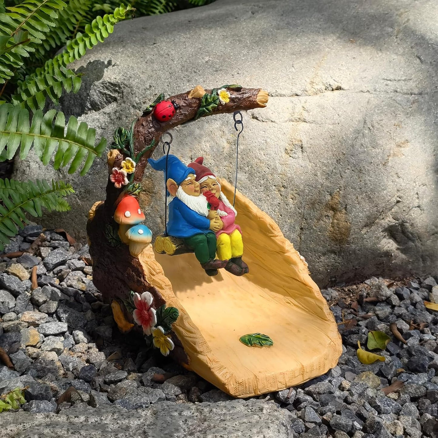 Gnome On The Swing Gutter Downspout Extension Decoration,Rain Downspout Diverter Garden Statue,Decorative Gutter Extension,Downspout Splash Block,Animal Resin Statue Outdoor Décor