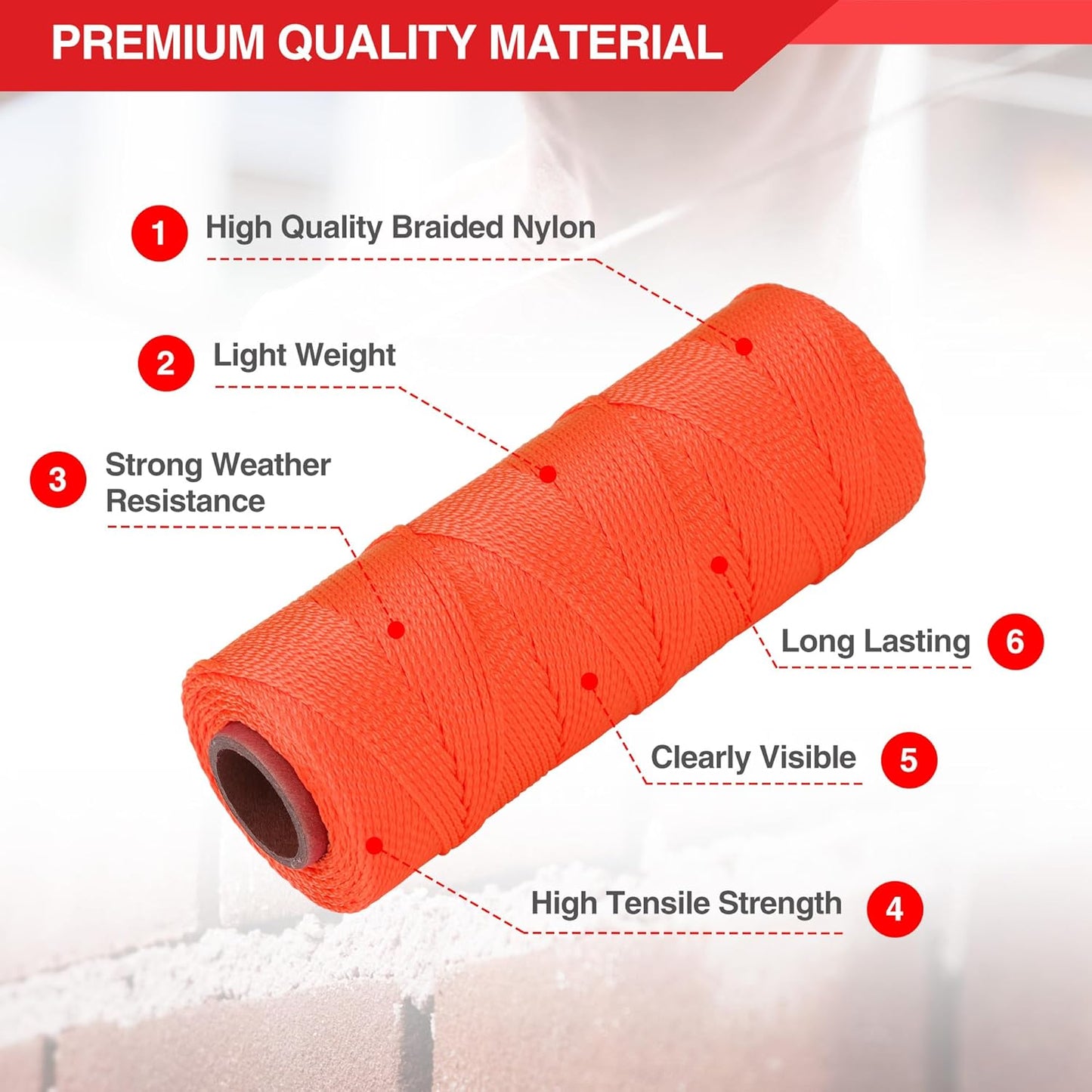 Goldblatt Mason Line, 3 Roll 500 Feet #18 Braided Nylon String, Perfect for Gardening or Masonry Tools