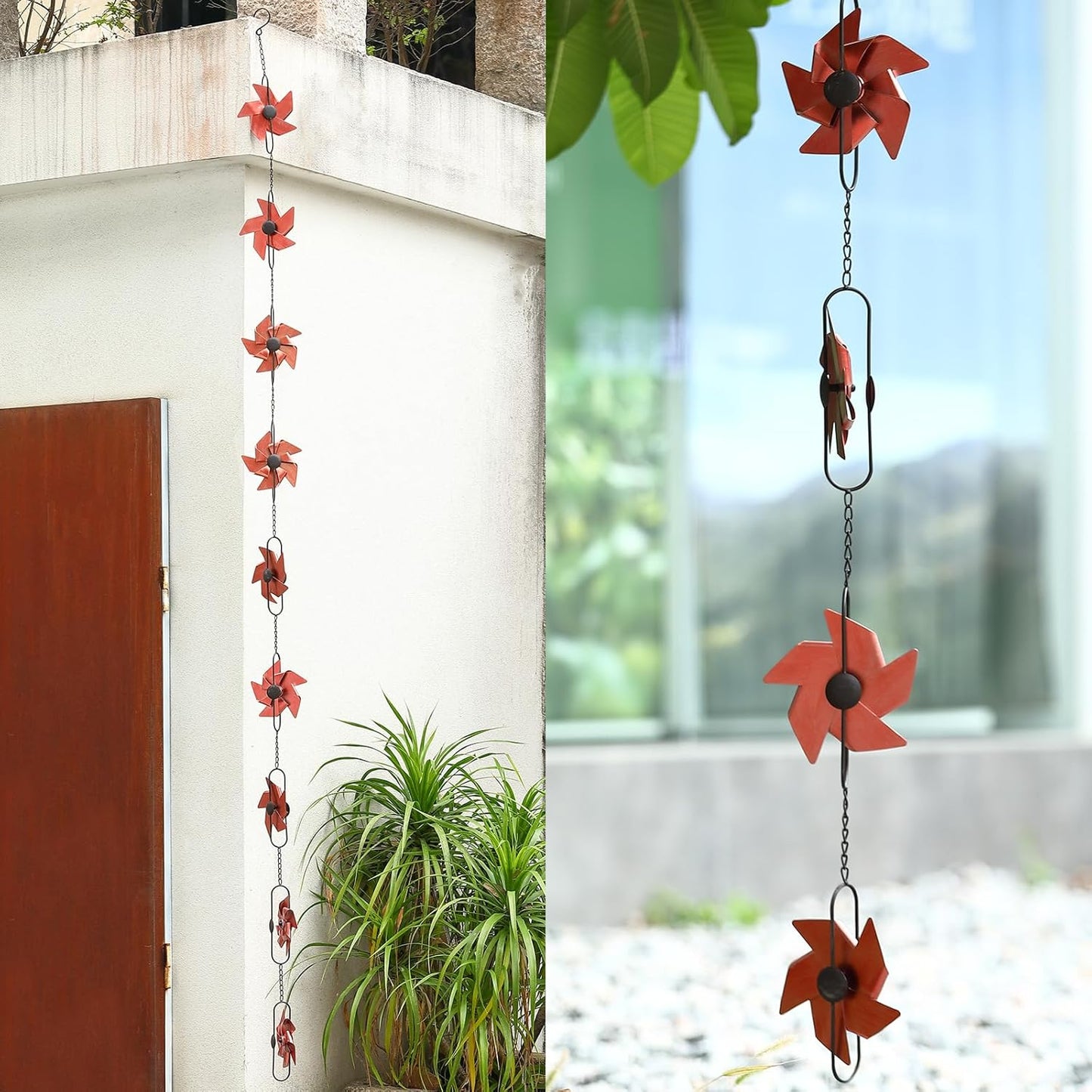 8.5FT Rain Chain, Metal Pinwheel Rain Chains for Gutters Downspouts, Rain Gutter Chain Downspout for Outside Garden, Functional and Decorative Replacement Hanging Rain Catcher Chains