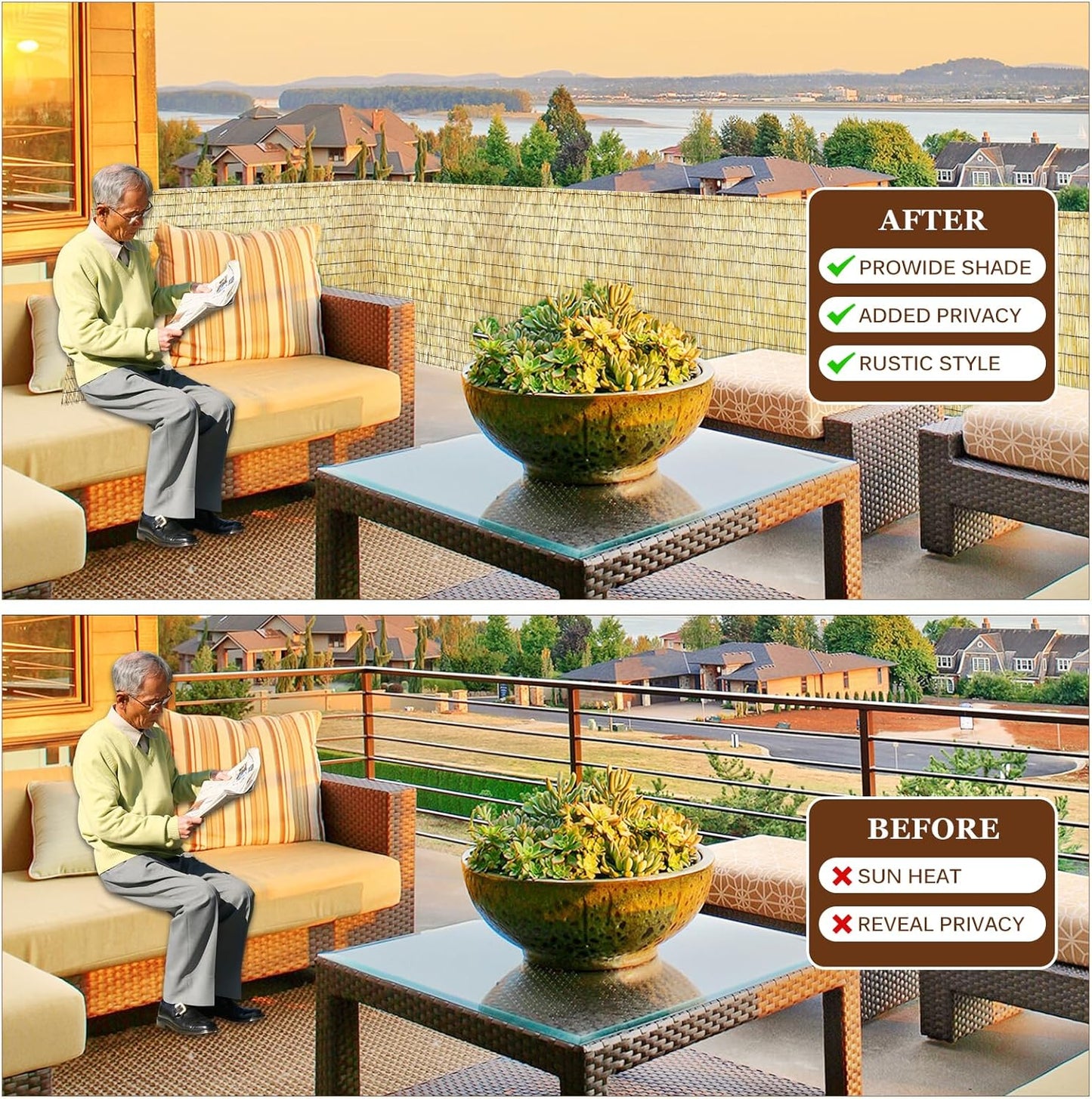 Natural Reed Fencing Rolls: Privacy Bamboo Fence 3/4/5/6ft High Roll Reed Screen, Decorative Bamboo Fencing for Outdoor Balcony Patio Garden Backyard,with Cable Zip Ties(Nature, 4x10ft)