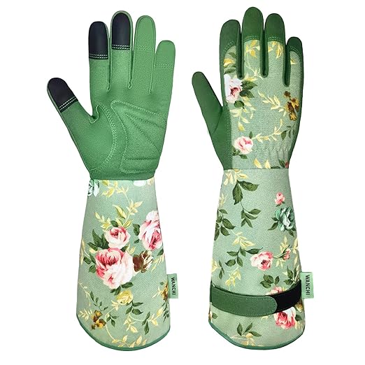 Gardening Gloves, Durable and Comfortable Women's Long Garden Gloves for Gardening Work and Yard Work, Leather Gardening Gloves for Women, Green Print (Medium)