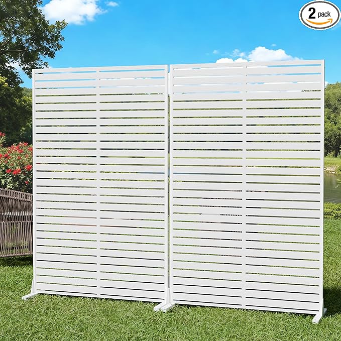 Privacy Screen Outdoor Freestanding Fence Panel, 72" H×47" W HDPE Decorative Screen Panel with Stand & 6 Panel, Air Conditioner Fence, Privacy Panels for Patio, Balcony, Garden, Backyard