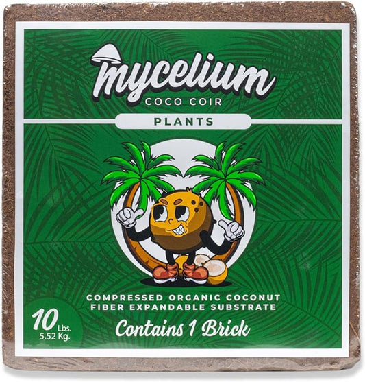 Mycelium Coco Coir Brick I Expandable Organic Coconut Fiber Substrate I Plants Potting Soil Mix for Indoor & Outdoor Gardening, Succulents & Cactus I OMRI Certified & Non-GMO Soil Alternative, 10lbs