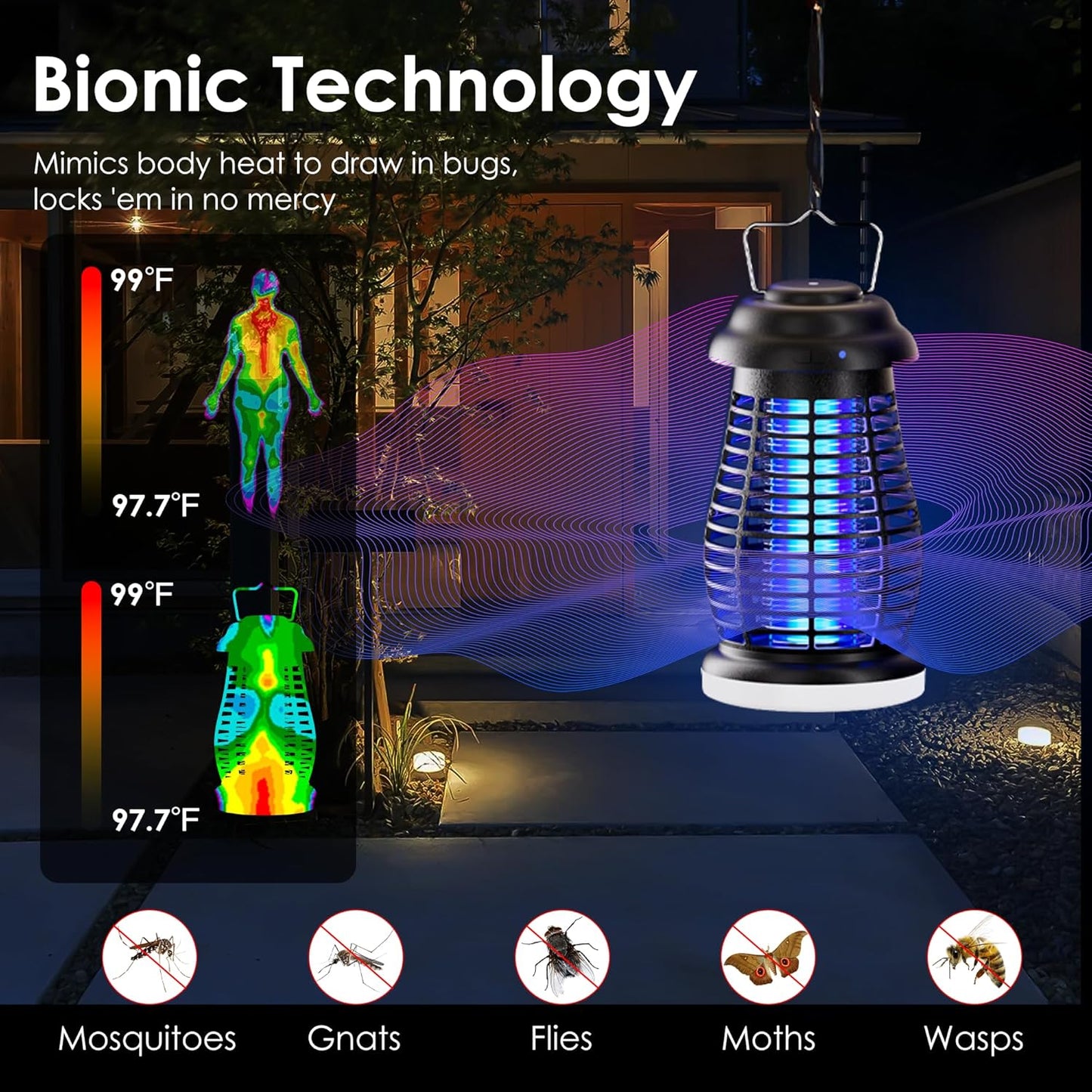 Bug Zapper Outdoor & Indoor, Mosquito Repellent Outdoor Patio, Portable & Rechargeable Fly Trap, IP67 Waterproof, Mosquito Repellent for Patio,Lawn & Garden, Camping, Kitchen, Home