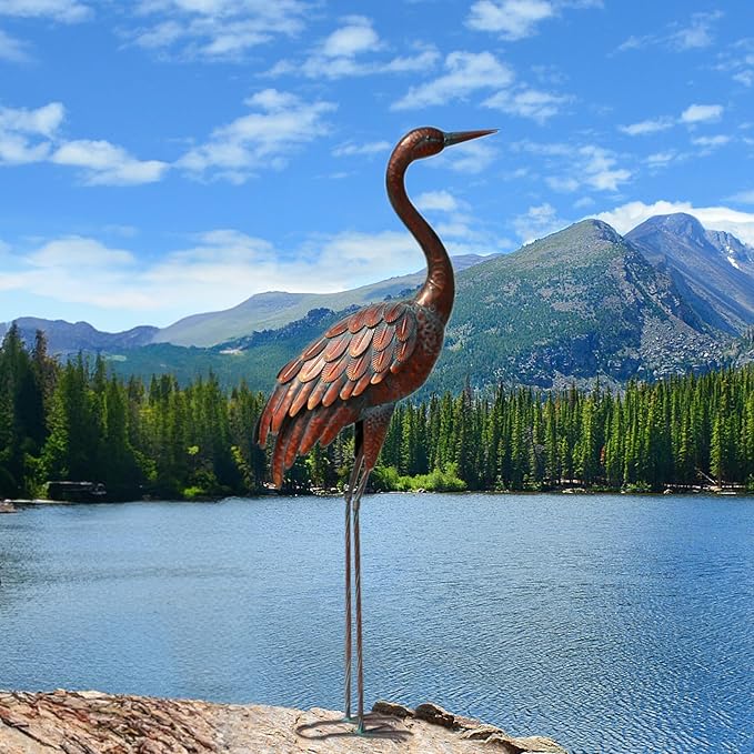 chisheen Outdoor Garden Crane Statues and Sculptures Metal Yard Art Statue for Garden Decoration Large Size